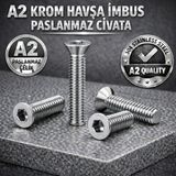 İTHAL M10X60 A2 Krom Havşa Imbus Paslanmaz Civata - 20 Adet