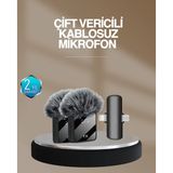 İthalat® 2’Li Kablosuz Yaka Mikrofonu Type-C Lightning Uyumlu Profesyonel Set