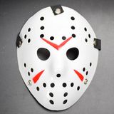 İthalat® Beyaz Renk Kırmızı Çizgili Tam Yüz Hokey Jason Maskesi Hannibal Maskesi