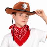 İthalat® Çocuk Kovboy Şapka Rozetli Kahverengi &Amp; Kırmızı Bandana Fular Seti