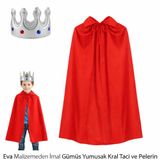 İthalat® Eva Malzemeden Gümüş Yumuşak Kral Tacı Kırmızı Pelerin Seti