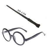 İthalat® Harry Potter Asası 30 Cm Siyah Çerçeveli Harry Potter Gözlüğü Seti