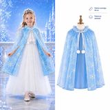 İthalat® Kar Tanesi Desenli Elsa Pelerini - Astarlı Frozen Pelerini 85 Cm