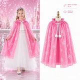 İthalat® Kar Tanesi Desenli Pembe Elsa Pelerini - Astarlı Frozen Pelerini 85 Cm
