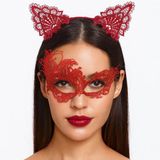 İthalat® Kırmızı Dantel Maske Taç Seti 1 No - Kostüm Seti