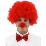 İthalat® Kırmızı Renk Kıvırcık Afro Bonus Peruk Takma Saç Kırmızı Burun Seti