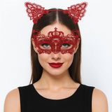 İthalat® Lüks Kırmızı Dantel Taçlı Maske Seti 2 No - Parti, Balo, Kostüm Aksesuarı