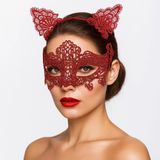 İthalat® Romantik Kırmızı Dantel Maske Seti – Kulaklı Taç Maske 3 No