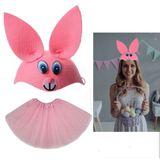 İthalat® Tavşan Kostümü Pembe - 23 Nisan Tavşan Şapka Tütü Etek Seti 2 Parça
