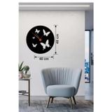 İthalat® Uçuşan Kelebekler Tasarım Ahşap Duvar Saati - 40X40 Cm Dekoratif