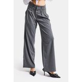 it's basic Kadın Antrasit s6 Tailored Fit Bol Kesim Çift Kemer Tasarım Poliviskon Kumaş Pantolon