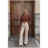 it's basic Kadın Bej Flare Fit Pürüzsüz Dokulu Esnek Velvet Kadife Kumaş Pantolon