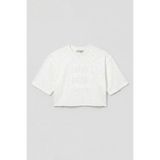 It's Basic Kadın Beyaz Crop T-Shirt, Parlak Taşlı Özel Tasarım, S Beden