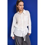 it's basic Kadın Beyaz Oversize Kemer Detaylı Özel Kumaş Tasarım Gömlek, M