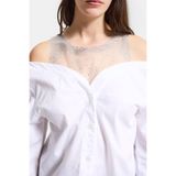 it's basic Kadın Beyaz Oversize Tül Dantelli Özel Tasarım Gömlek, M