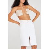 It's Basic Kadın Beyaz Renk Erica Midi Boy Yüksek Bel Yırtmaçlı Jean Etek - 34