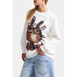 it's basic Kadın Beyaz w5 Oversize Baskılı %100 Koton Organik Kumaş Sweatshirt