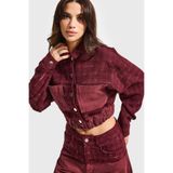 it's basic Kadın Bomber Ceket, Bordo, Dokuma Denim Kumaş Karışımlı, Önü Düğmeli, 36 Beden