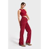 its basic Kadın Bordo Renk 26w5-35 Straight Fit Yüksek Bel Kalın Fitilli Velvet Kadife Kumaş Pantolon