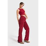 it's basic Kadın Bordo Renk Doris Straight Fit Yüksek Bel Kadife Pantolon, 36 Beden