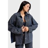 it's basic Kadın Ceketi, T.Kot Rengi, Oversize Parlak Taşlı Özel Tasarım Denim Ceket, S Beden