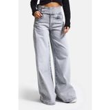 it's basic Kadın Gri Renk 4s6-12 Palazzo Fit Kemer Detaylı Elastan Kumaş Denim Jean