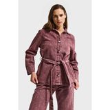 It's Basic Kadın Gül Kurusu 6s6-98 Oversize Kemer Detaylı Kumaş Özellikli Tasarım Denim Ceket - 38 - Bordo