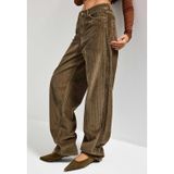 it's basic Kadın Haki Renk Cindy 26w5-82 Skater Fit Bol Kesim Kalın Fitilli Velvet Kadife Kumaş Pantolon