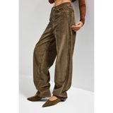 it's basic Kadın Haki Renk Cindy Skater Fit Bol Kesim Velvet Kadife Pantolon, 34 Beden