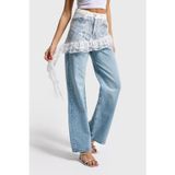 it's basic Kadın Ice Kot Rengi 4s5-99 Straight Fit %100 Koton Dantel Detaylı Etek Özel Tasarım Denim Jean