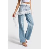 it's basic Kadın Ice Rengi Straight Fit Dantel Detaylı Etek Denim Jean, 36 Beden