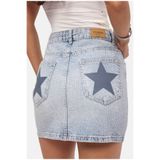 it's basic Kadın Ice T-4s6-3 Straight Mini Parlak Taşlı Tasarım Denim Etek