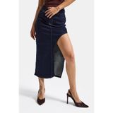 it's basic Kadın İndigo Denim Maxi Etek, Yandan Yırtmaç Detaylı, Likralı Kumaş, 36 Beden