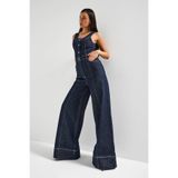 it's basic Kadın İndigo Renk 7S6-50 Palazzo Fit %100 Koton Denim Slopet Tulum