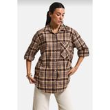 It's Basic Kadın Kahve Ekose S6-10 Oversize Bol Kesim Pamuk Gömlek - 38 - Kahverengi