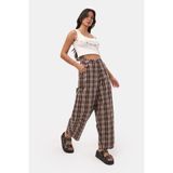 it's basic Kadın Kahve Ekose s6-14 Skater Fit Bol Kesim Pantolon