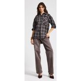 It's Basic Kadın Kahve Ekose S6-23 Oversize Bol Kesim Pamuk Gömlek - 42 - Kahverengi