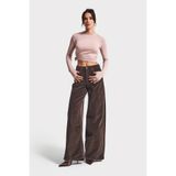 its basic Kadın Kahverengi 26w5-136 Palazzo Fit Esnek İnce Fitilli Velvet Kadife Kumaş Pantolon