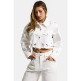 it's basic Kadın Kırık Beyaz 15s6-101 Crop Fit Lazer Detaylı Denim Ceket
