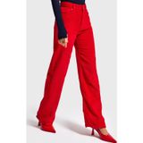 it's basic Kadın Kırmızı Doris 26w5-19 Straight Fit Yüksek Bel Kalın Fitilli Kadife Velvet Kumaş Pantolon