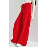 it's basic Kadın Kırmızı Renk Hera 26w5-19 Palazzo Fit Kalın Fitilli Velvet Kadife Kumaş Pantolon