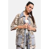 It's Basic Kadın Kot Kahve 4s6-65 Oversize Özel Tasarım Gül Dantel Detaylı Ceket Gömlek - Kot Rengi