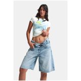it's basic Kadın Kot Rengi 4s6-32 Baggy Fit Yüksek Bel Tasarım Denim Bermuda Şort