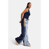 its basic Kadın Kot Rengi Kumaş Denim Parçalı Bol Kesim Tasarım Denim Pantolon