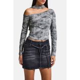 it's basic Kadın Koyu Füme Straight Fit Kemer Detaylı Elastan Mini Denim Etek, 40 Beden
