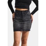 It's Basic Kadın Koyu Füme Straight Parlak Taşlı Denim Etek, 42 Beden, Taşlı Füme