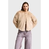 it's basic Kadın Krem Bej Crop Fit Peluşlu Kürk Mont, L