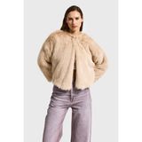 It's Basic Kadın Krem Bej Içi Astarlı Crop Fit Peluşlu Kürk Mont