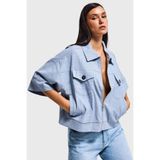 it's basic Kadın Mavi Renk Oversize Cep Detaylı Denim Ceket, S