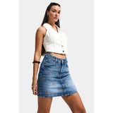 It's Basic Kadın Mavi T-4s6-4 Straight Mini Parlak Yıldız Taşlı Özel Tasarım Denim Etek - 34